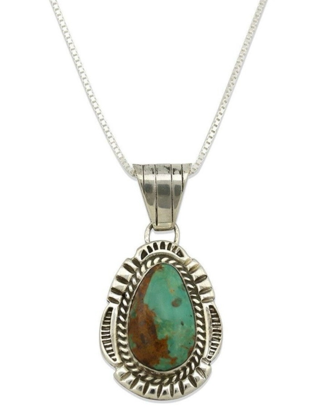 Native Silver Pendant Necklace with Turquoise and Brown Matrix